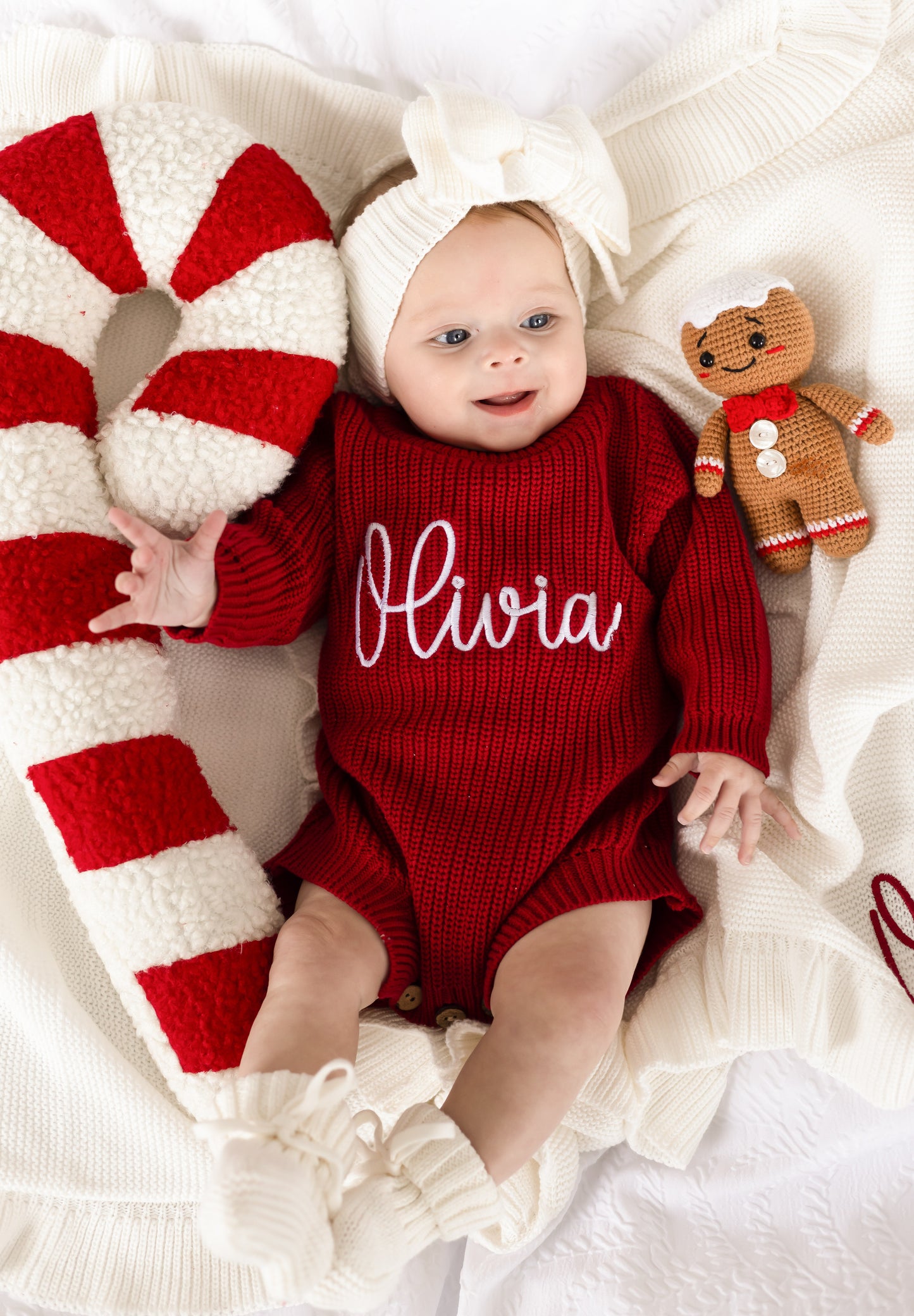 Red Christmas Embroidered Personalised Romper