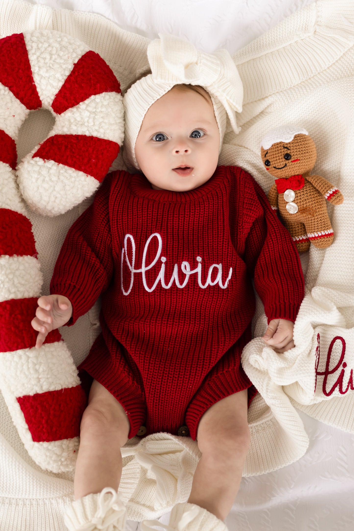 Red Christmas Embroidered Personalised Romper