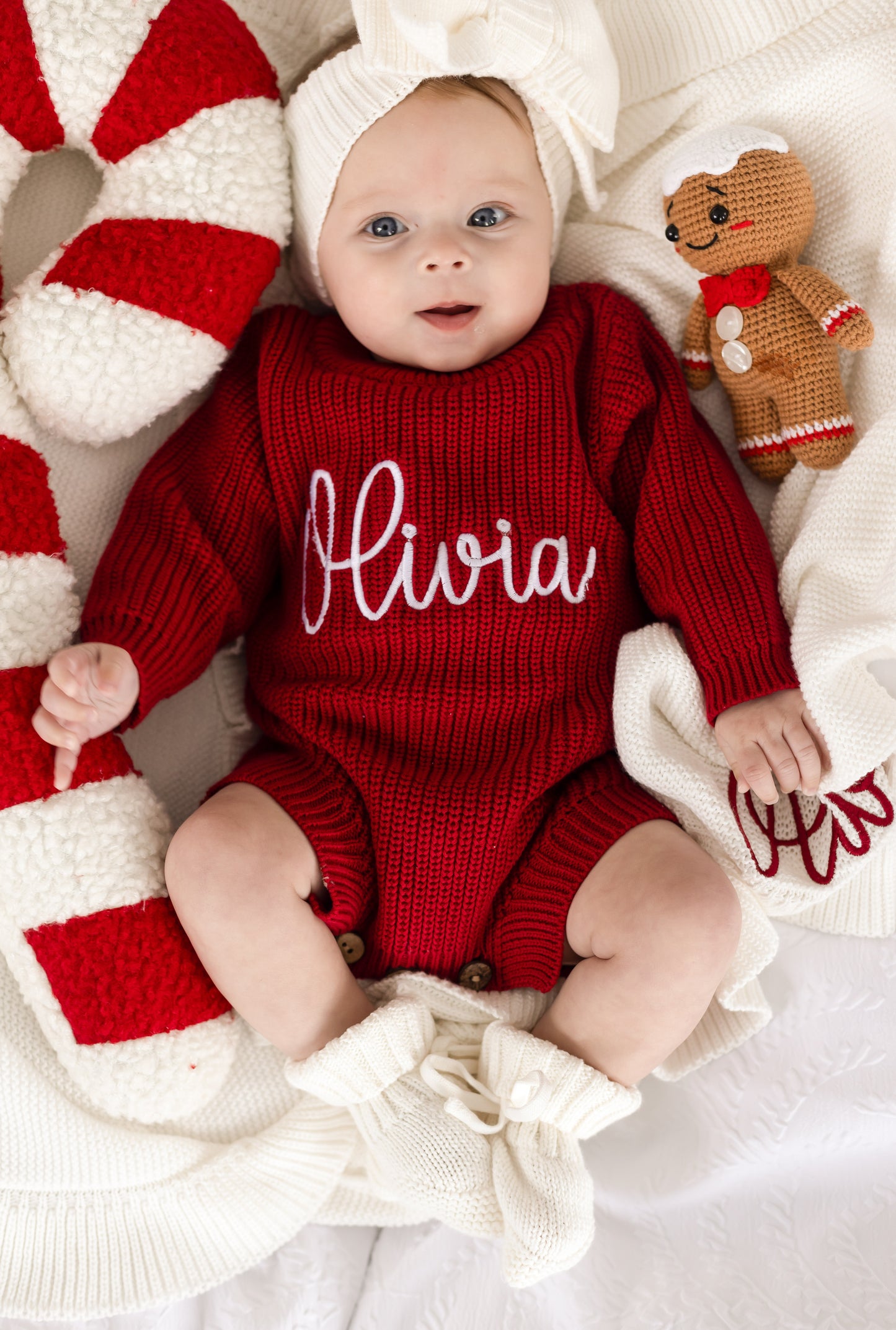 Red Christmas Embroidered Personalised Romper
