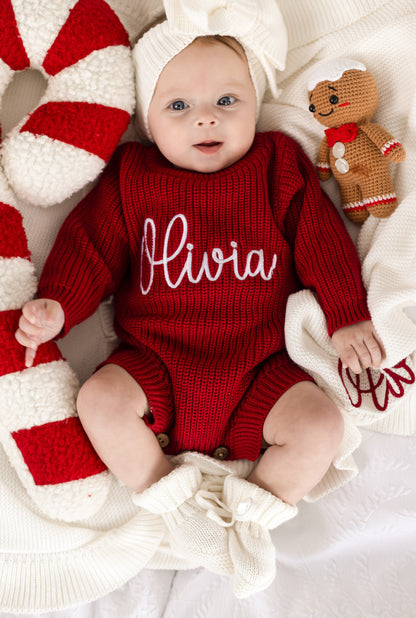Red Christmas Embroidered Personalised Romper