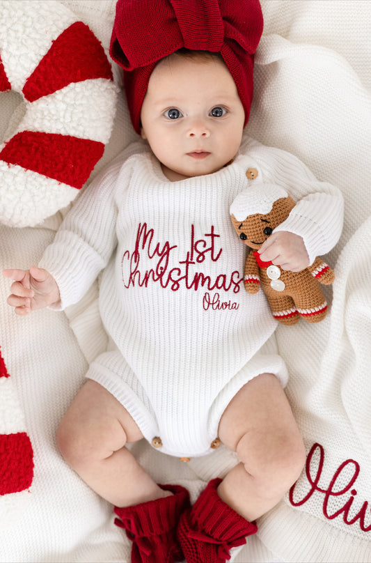 My First Christmas Embroidered Personalised Romper