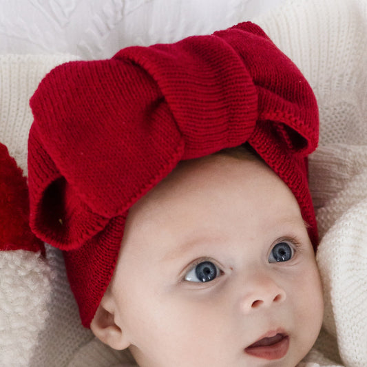 Red knitted Christmas Baby Bow Headband