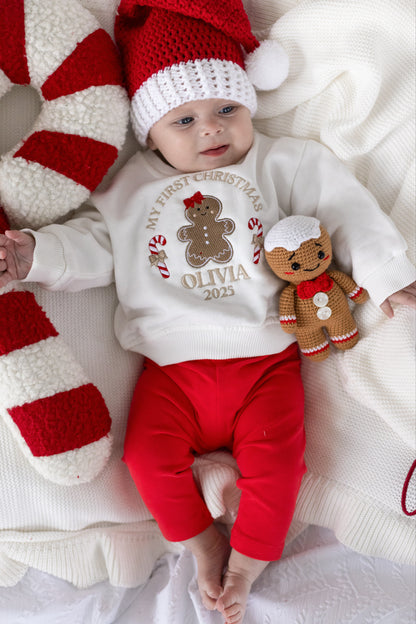 'First Christmas' Gingerbread personalised embroidered sweatshirt (optional bow)