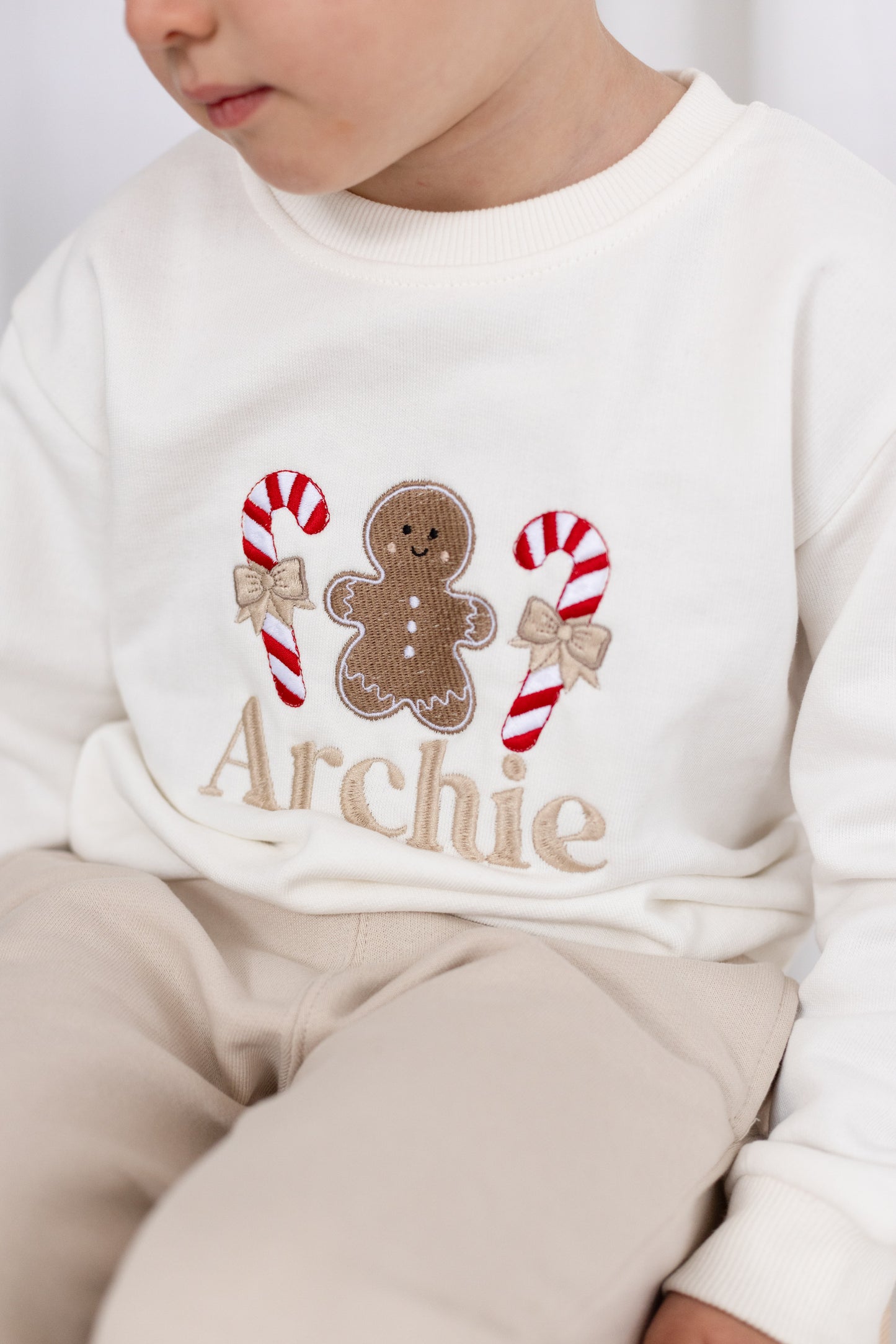 Gingerbread and Candy Cane Embroidered Personalised Christmas Jumper