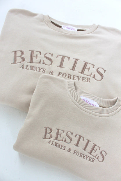 BESTIES. child's embroidered matching mini me sweatshirt