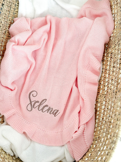 Personalised Embroidered Ruffle Frill Baby Blankets