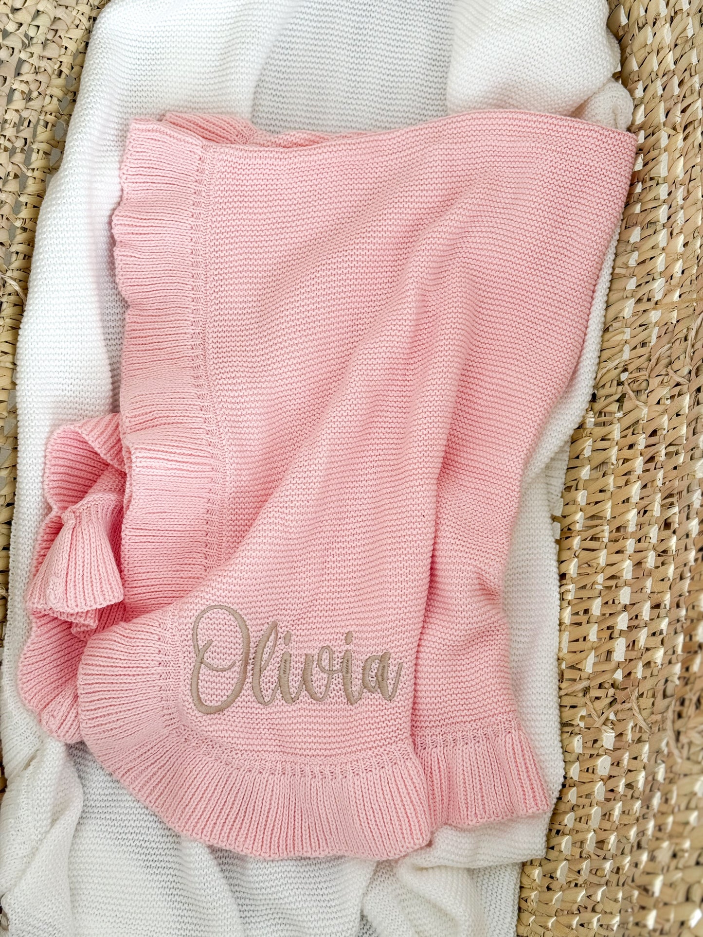 Personalised Embroidered Ruffle Frill Baby Blankets