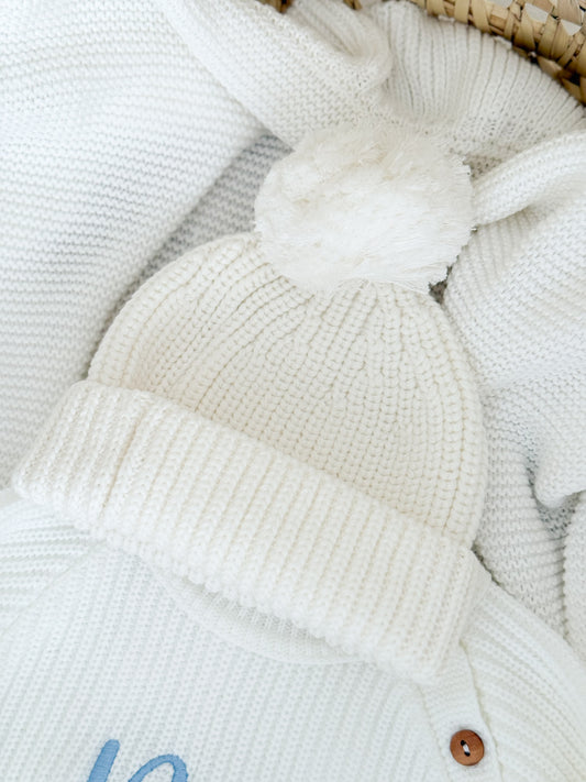 Ivory knitted Baby Bobble Hat
