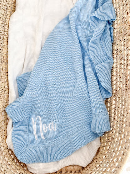 Personalised Embroidered Ruffle Frill Baby Blankets