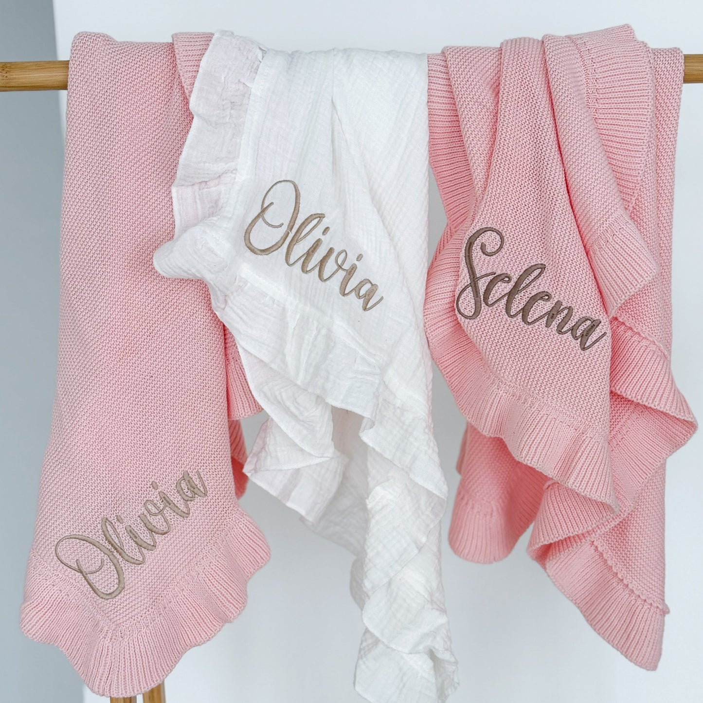 Personalised Embroidered Ruffle Frill Cotton Baby Muslin Cloth