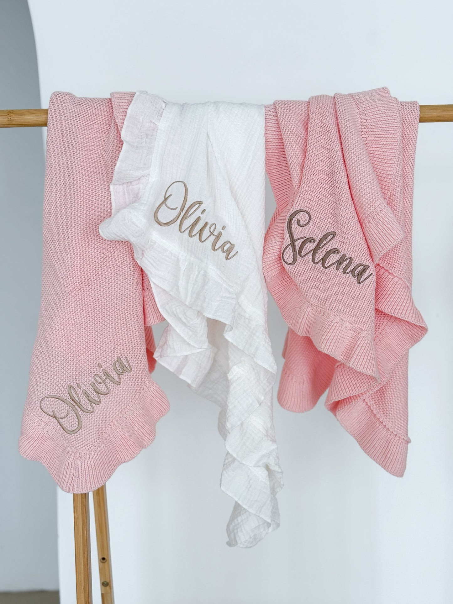 Personalised Embroidered Ruffle Frill Baby Blankets