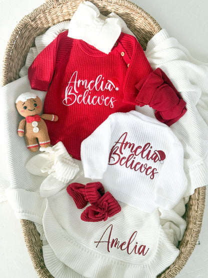 Believes Christmas Santa Hat Embroidered Personalised Cardigan