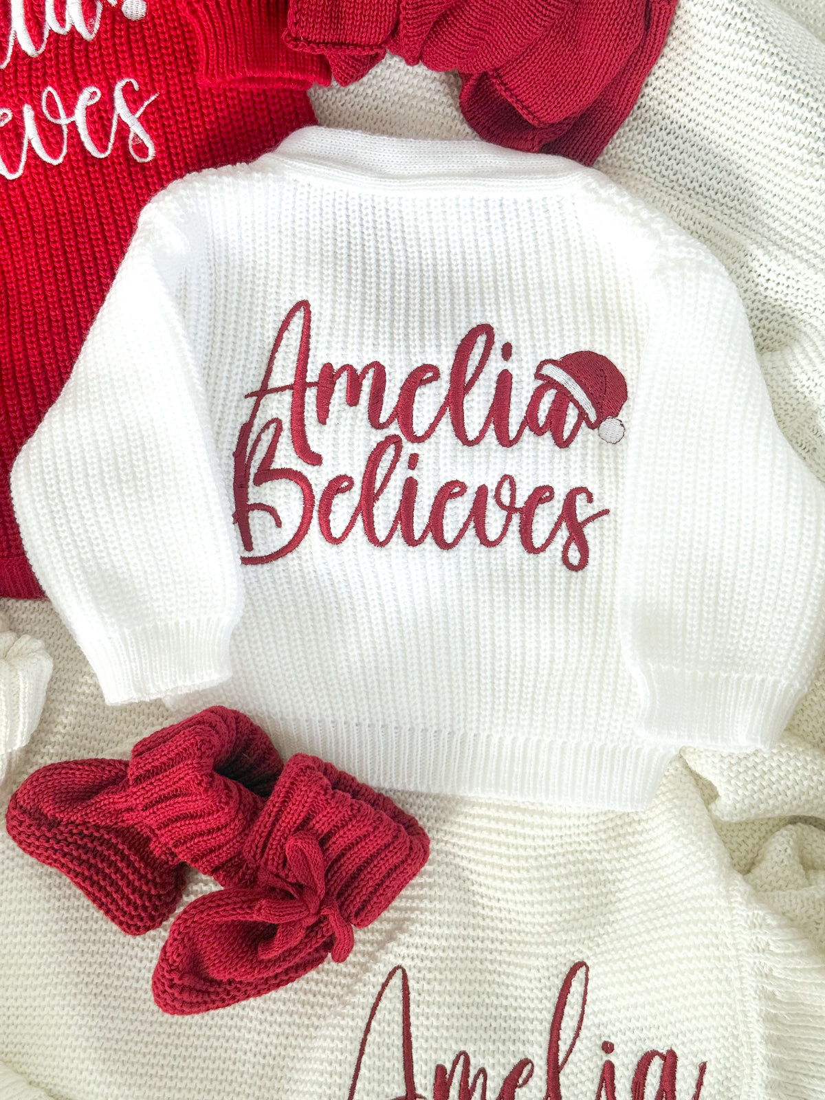 Believes Christmas Santa Hat Embroidered Personalised Cardigan