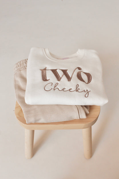 'Two Cheeky' birthday embroidered sweatshirt