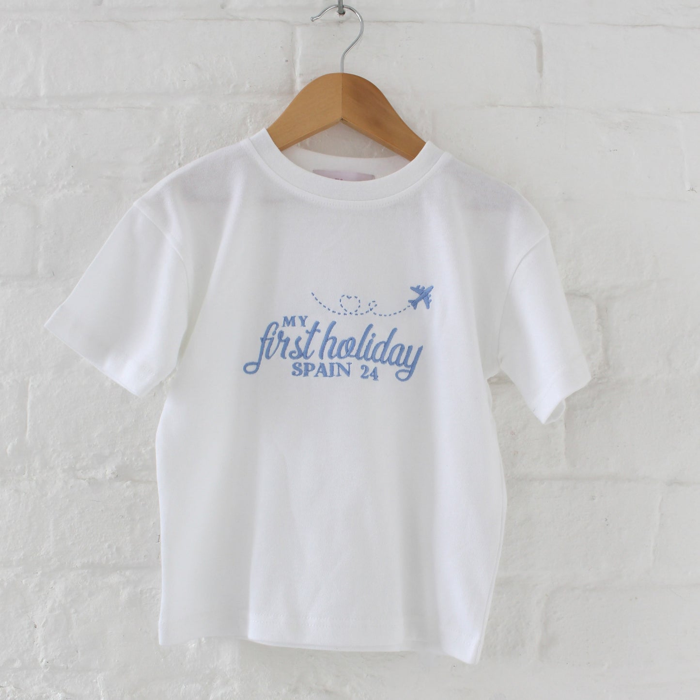 'My First Holiday' personalised embroidered t shirt