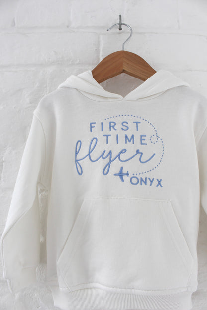 'First time Flyer' personalised embroidered hoodie and short tracksuit