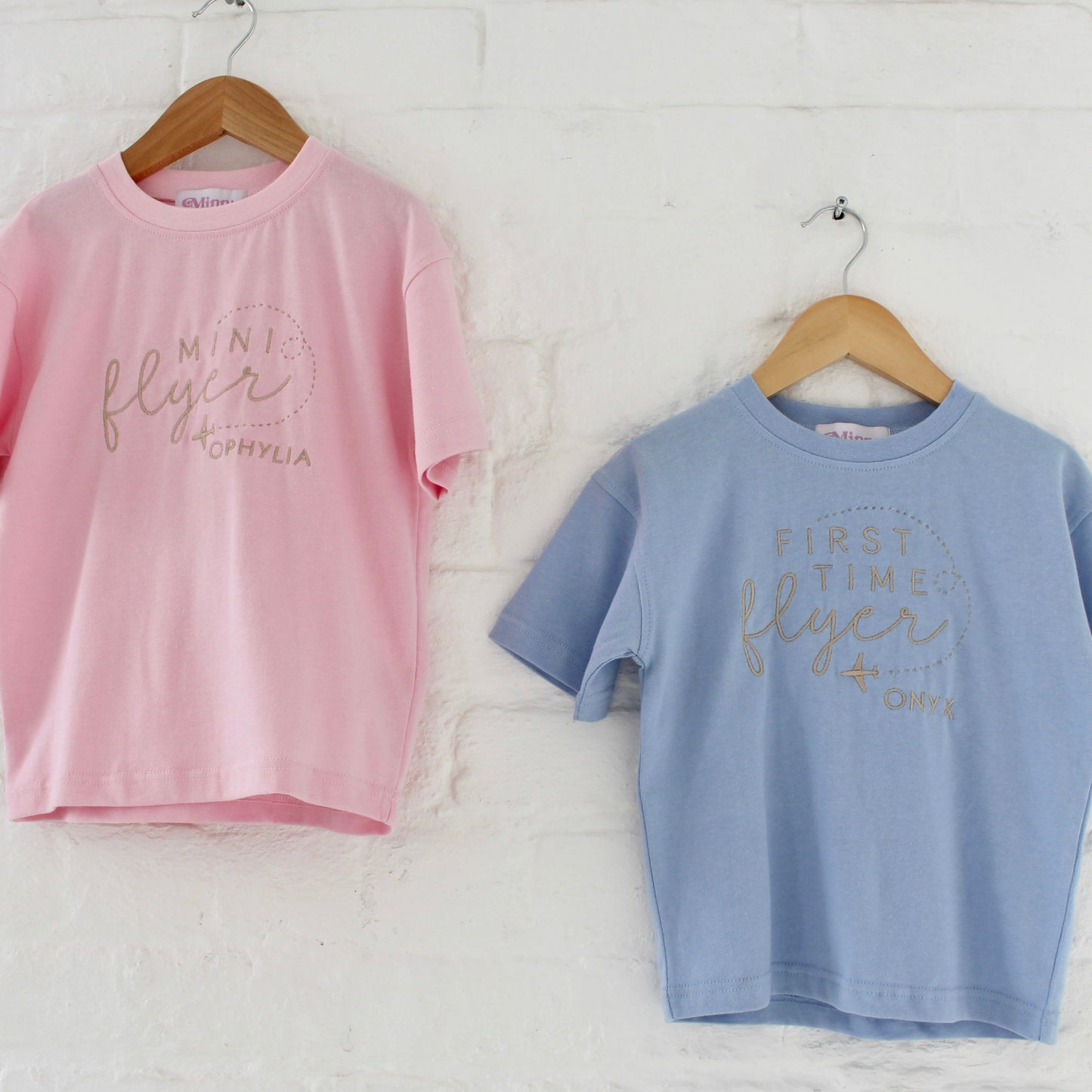 'First Time Flyer' personalised name embroidered t shirt and short set