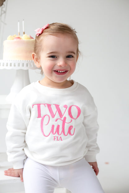 'Two Cute' Second birthday personalised embroidered sweatshirt