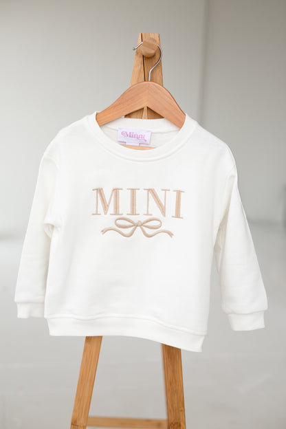 AW Mini Child's embroidered matching mini me sweatshirt with bow design