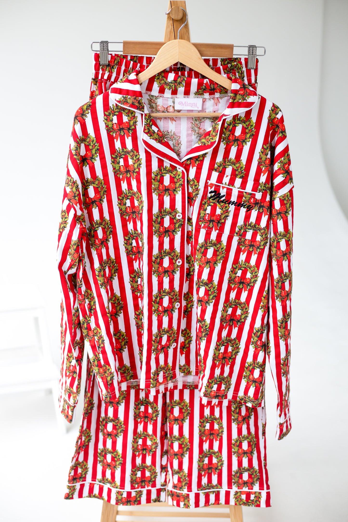 Family Christmas garland print personalised embroidered pyjamas - Ladies, men's and kids available