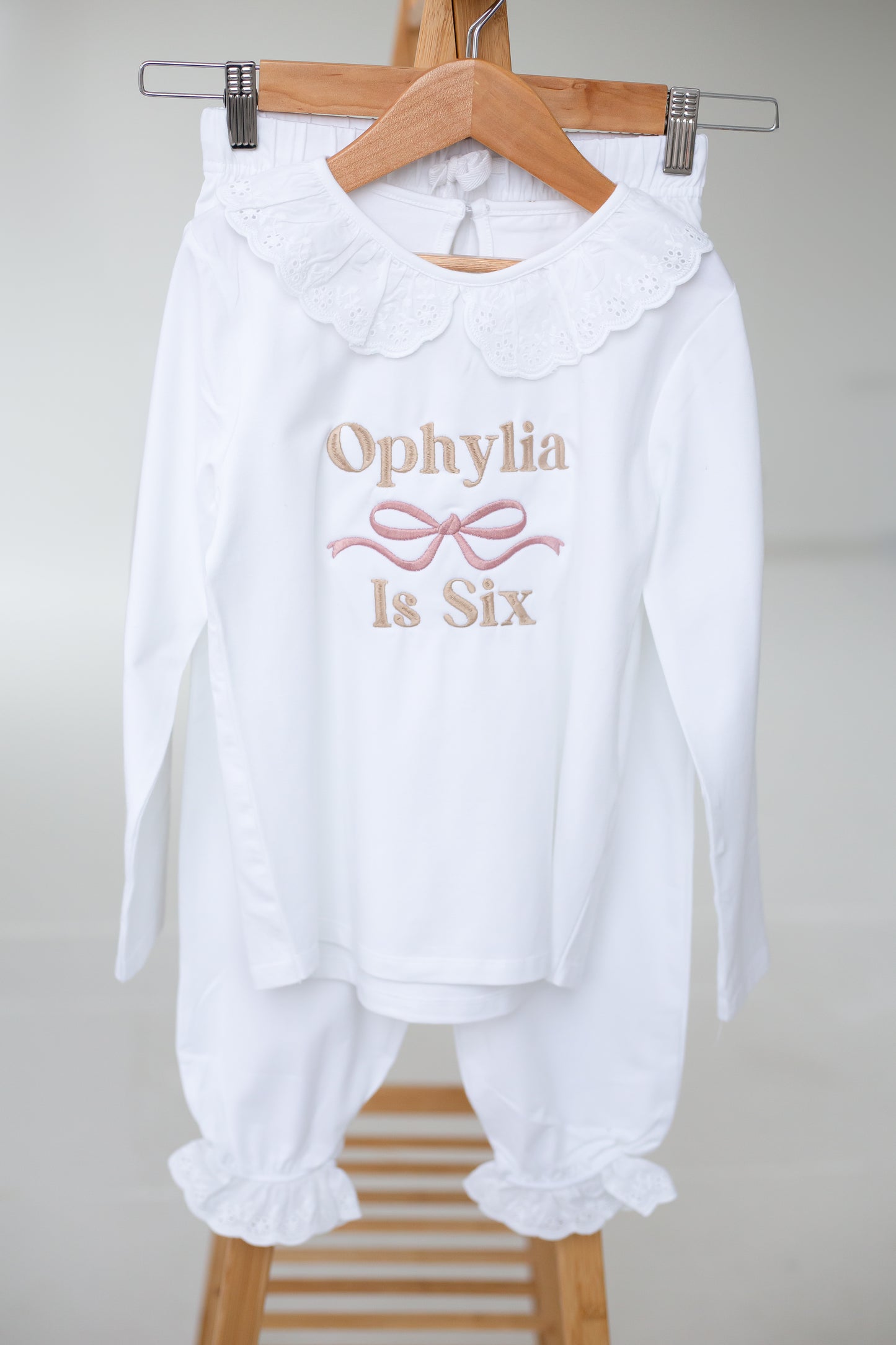 Embroidered personalised birthday bow pyjamas
