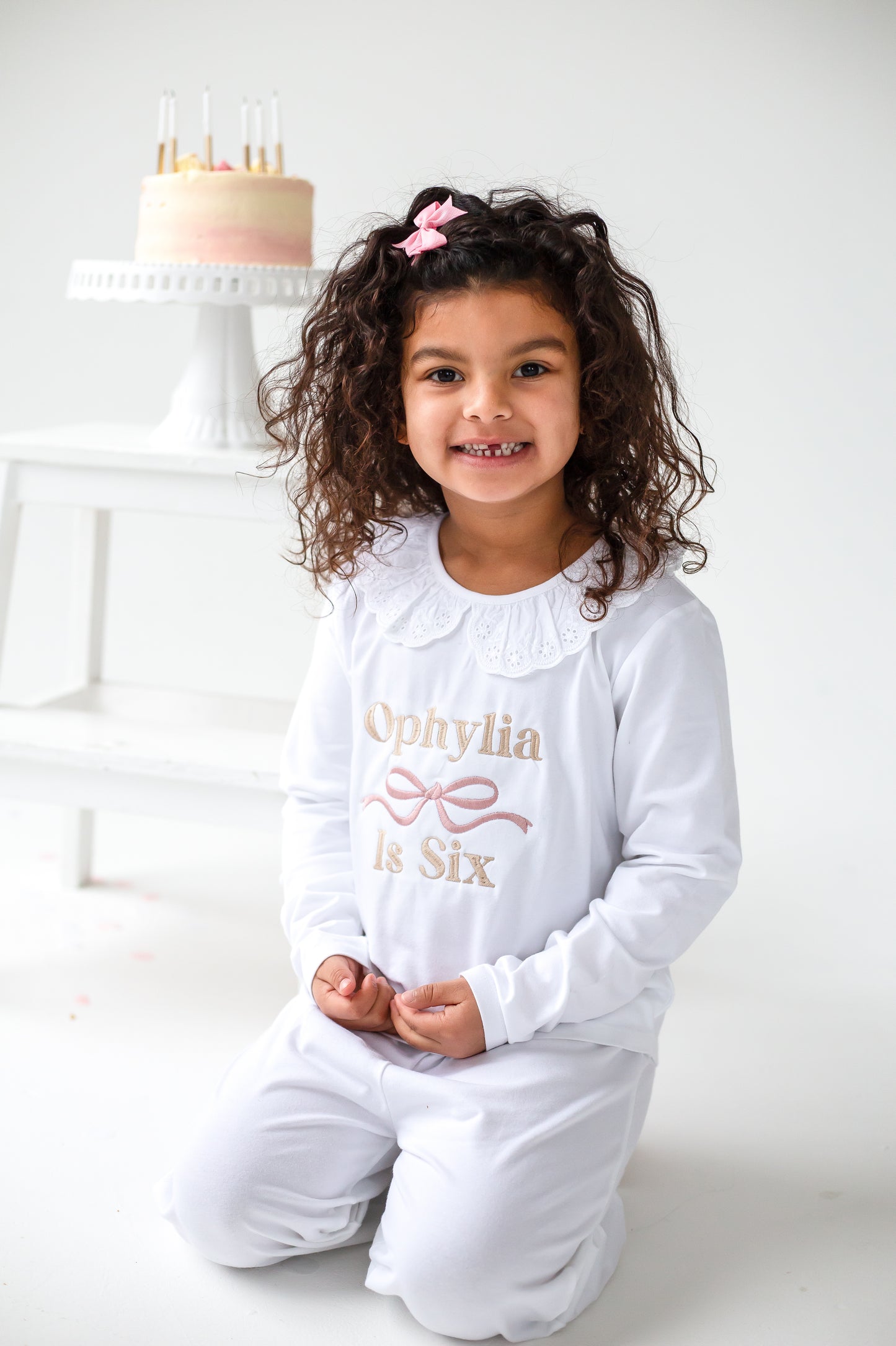 Embroidered personalised birthday bow pyjamas