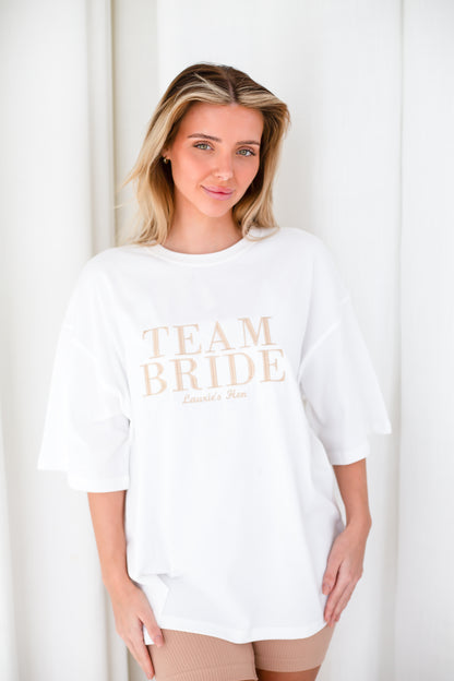 Personalised Oversized Embroidered 'Team Bride' t shirt