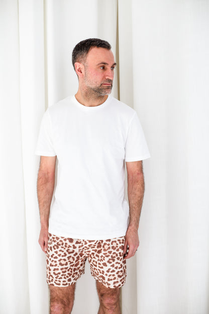 Mens leopard print swim shorts