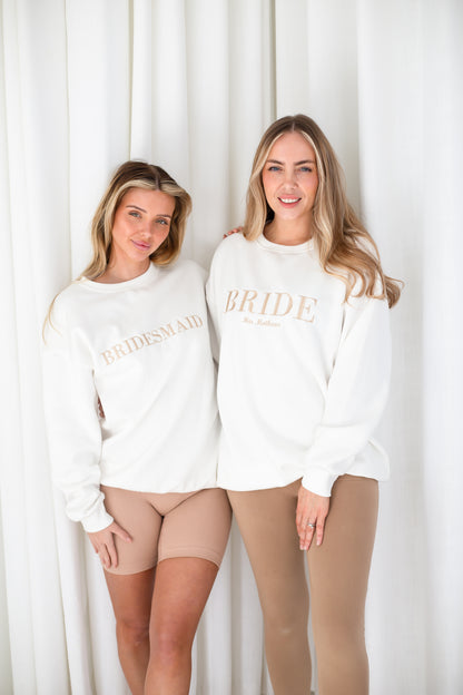 Personalised Embroidered 'BRIDE' sweatshirt