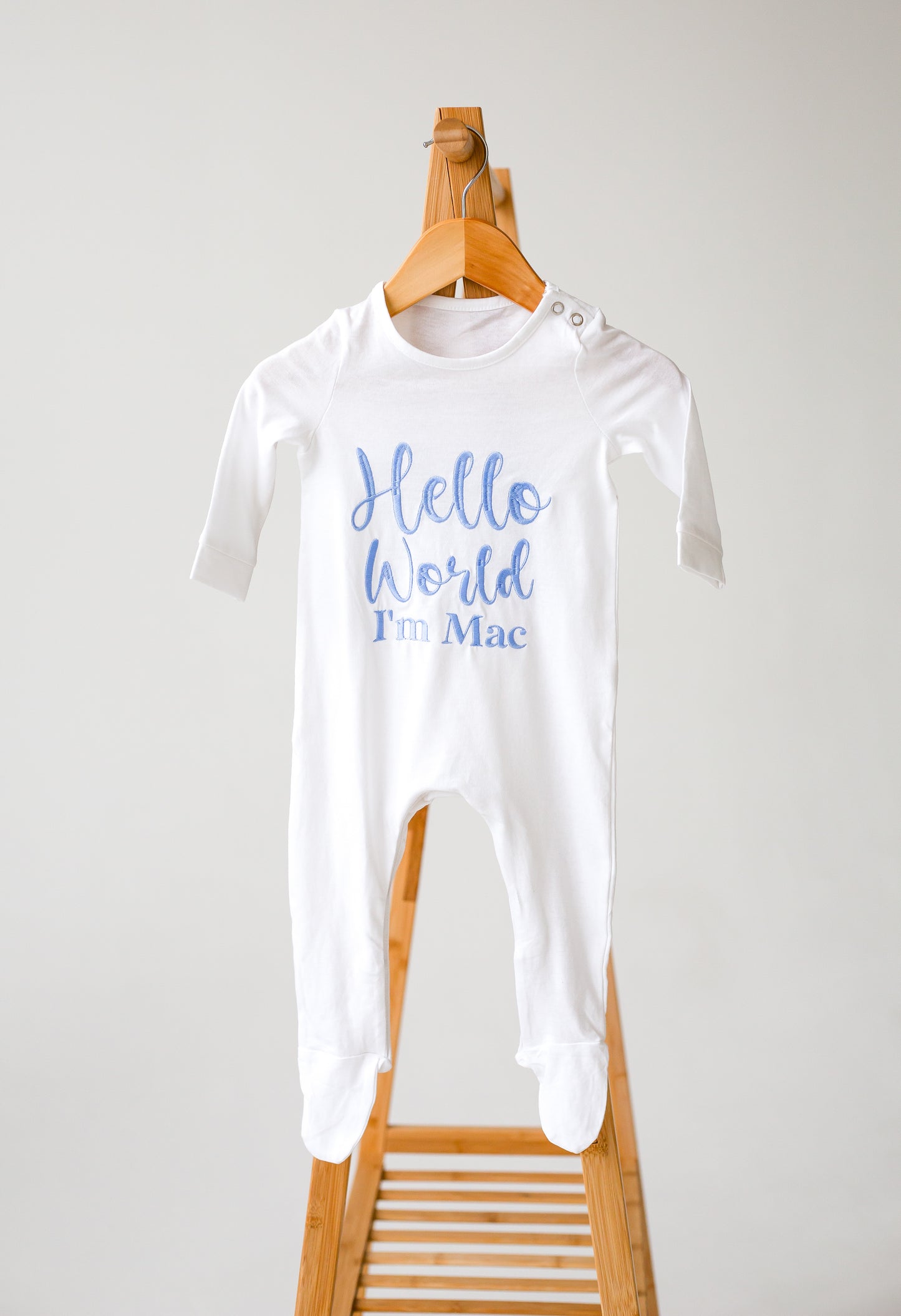 Signature 'Hello World' personalised embroidered babygro