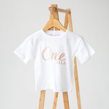 Signature 'One' personalised birthday embroidered t shirt