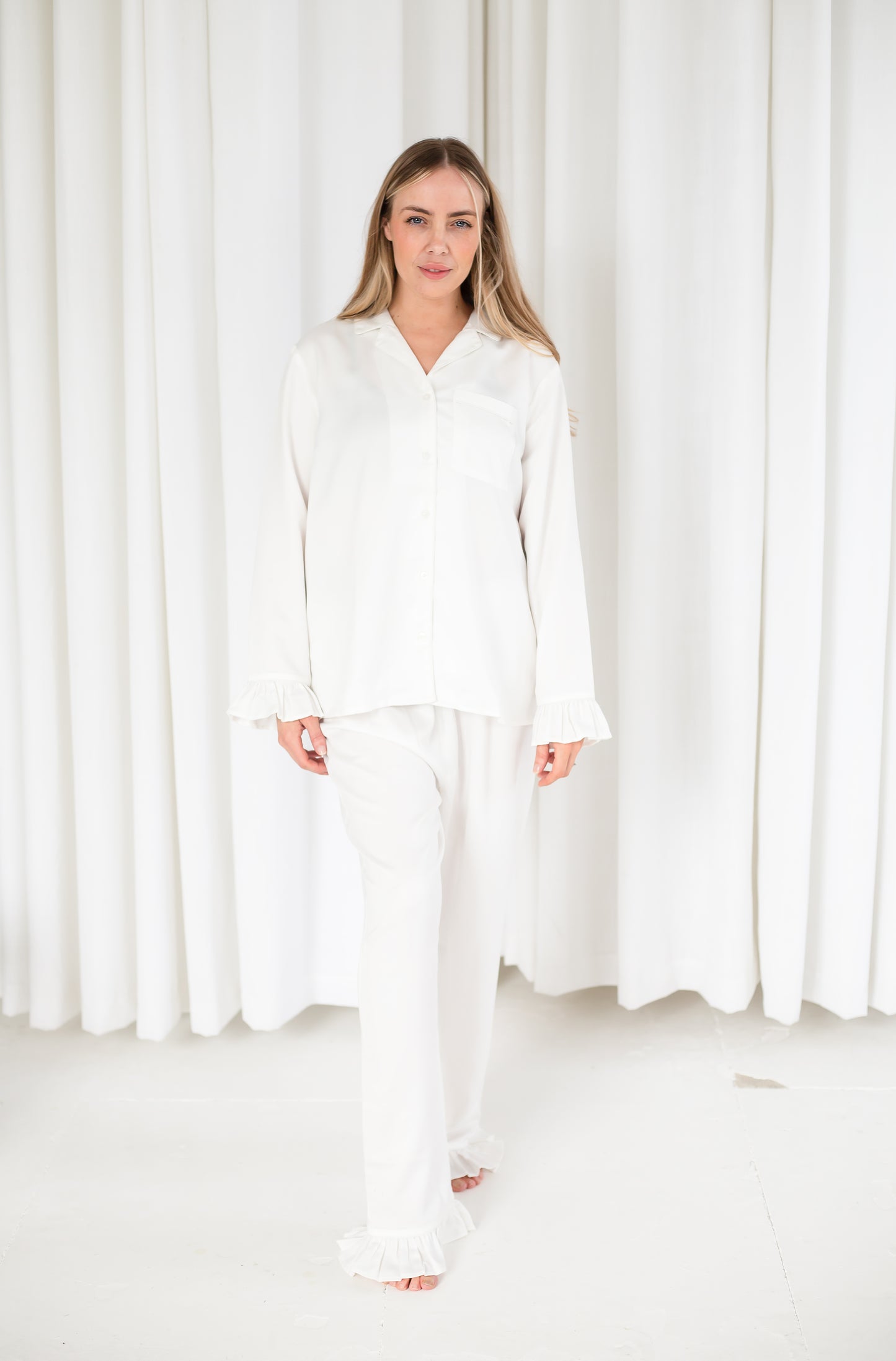 Embroidered 'Bride' matt satin button through pyjamas