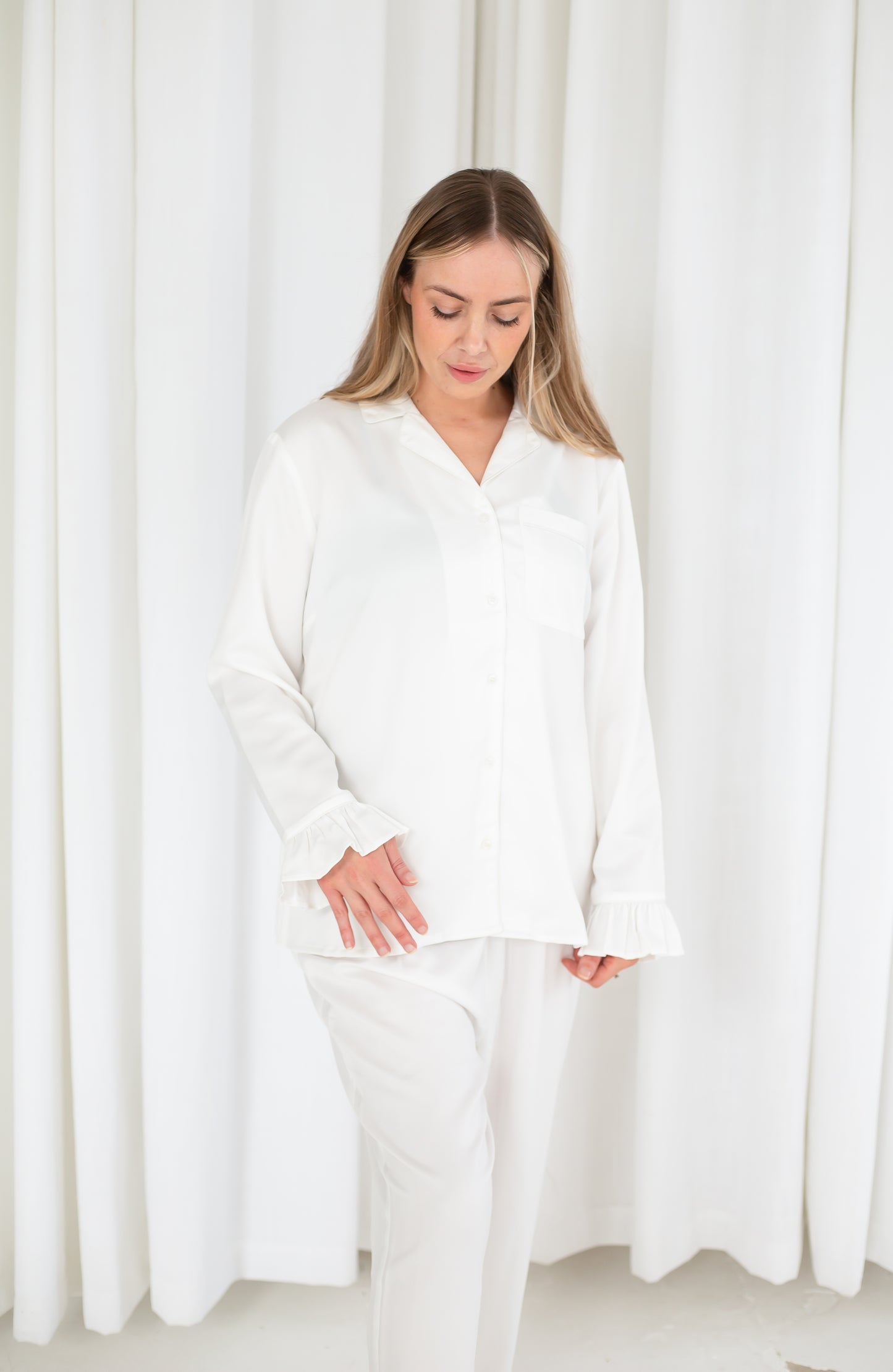 Embroidered 'Bride' matt satin button through pyjamas