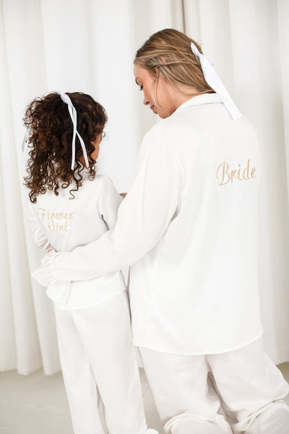 Embroidered 'Bride' matt satin button through pyjamas