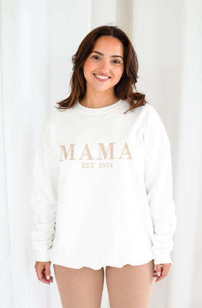 Signature 'MAMA EST.' ladies' embroidered matching mini me sweatshirt