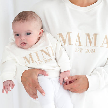 Signature 'MAMA EST.' ladies' embroidered matching mini me sweatshirt