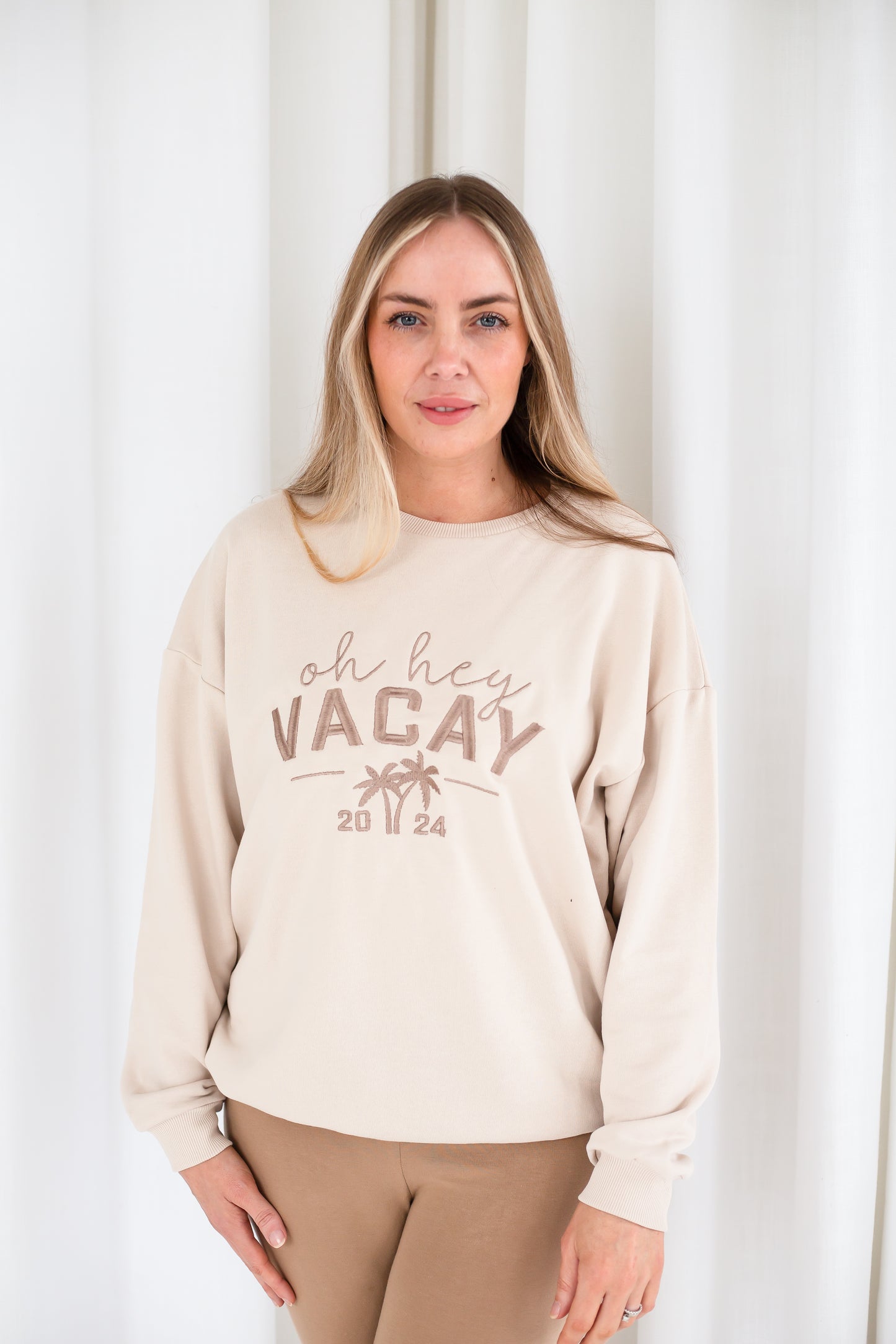 Ladies' 'Oh hey Vacay 24' embroidered holiday mini me sweatshirt