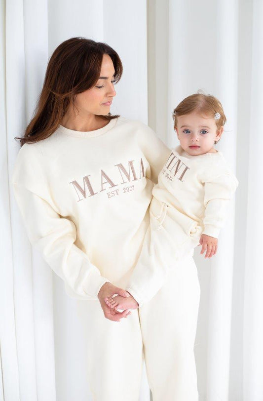 AW 'MAMA EST.' ladies' embroidered matching mini me sweatshirt