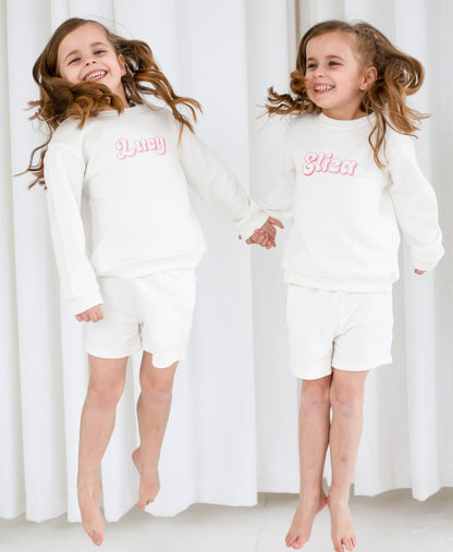 Summer bubble font personalised name embroidered short tracksuit