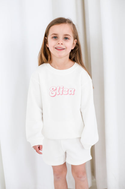 Summer bubble font personalised name embroidered sweatshirt