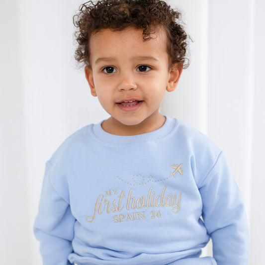 'My First Holiday' personalised embroidered sweatshirt