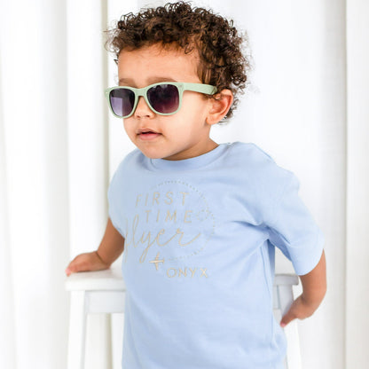 'First Time Flyer' personalised name embroidered t shirt and short set