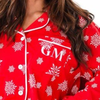 Family Christmas green snowflake personalised embroidered pyjamas - Ladies, men's and kids available