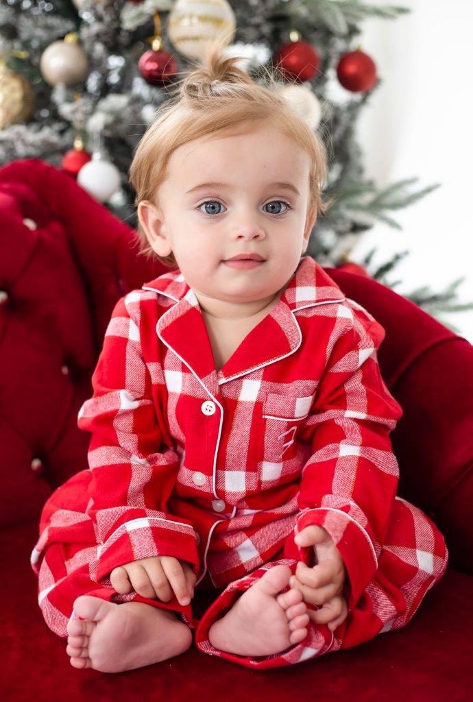 Family Christmas personalised embroidered woven red check pyjamas