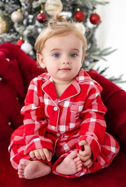 Family Christmas personalised embroidered woven red check pyjamas