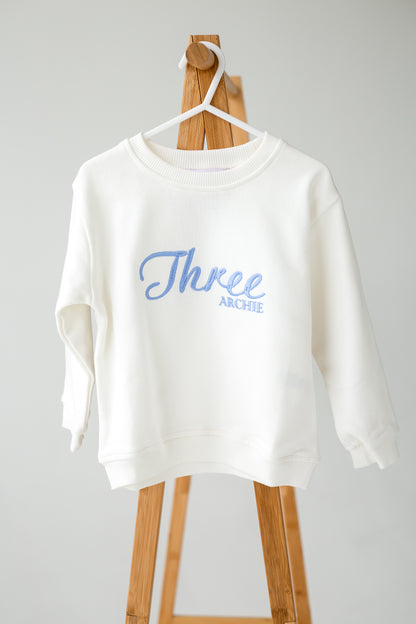 Signature Personalised Big 'Three' birthday embroidered sweatshirt