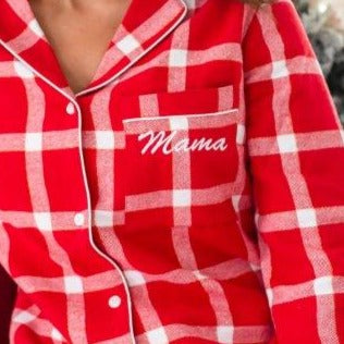 Family Christmas personalised embroidered woven red check pyjamas
