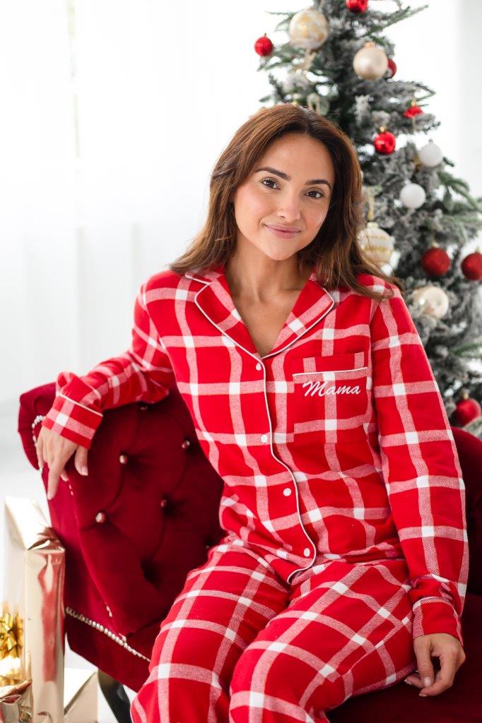 Family Christmas personalised embroidered woven red check pyjamas