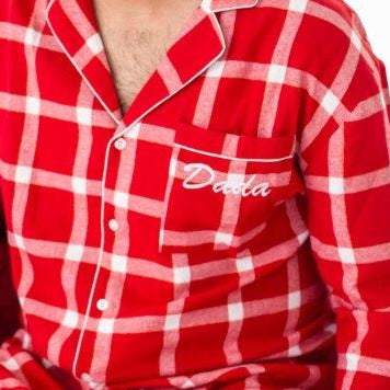 Family Christmas personalised embroidered cream woven check pyjamas