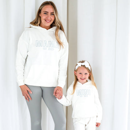 Signature ladies' MAMA outline embroidered matching mini me hoodie